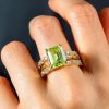 Emerald Cut Peridot Wedding Ring Set for Women in 925 Sterling Silver