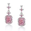 Rhodium Plated 925 Sterling Silver Pink Sapphire Drop Earrings with Push Backs