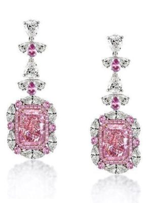 Rhodium Plated 925 Sterling Silver Pink Sapphire Drop Earrings with Push Backs