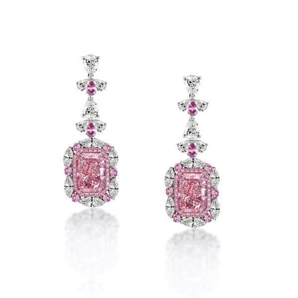 Rhodium Plated 925 Sterling Silver Pink Sapphire Drop Earrings with Push Backs