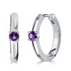 Amethyst Hoop Earrings - 925 Sterling Silver Single Stone - Women's Jewelry