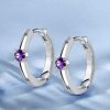 Amethyst Hoop Earrings - 925 Sterling Silver Single Stone - Women's Jewelry