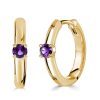 Amethyst Hoop Earrings - 925 Sterling Silver Single Stone - Women's Jewelry