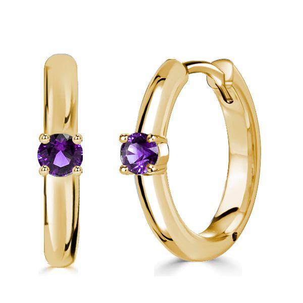 Amethyst Hoop Earrings - 925 Sterling Silver Single Stone - Women's Jewelry