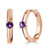 Amethyst Hoop Earrings - 925 Sterling Silver Single Stone - Women's Jewelry