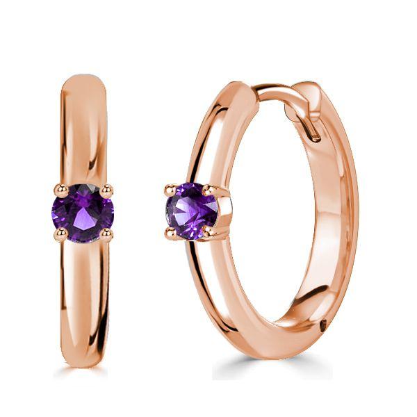 Amethyst Hoop Earrings - 925 Sterling Silver Single Stone - Women's Jewelry