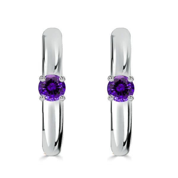 Amethyst Hoop Earrings - 925 Sterling Silver Single Stone - Women's Jewelry