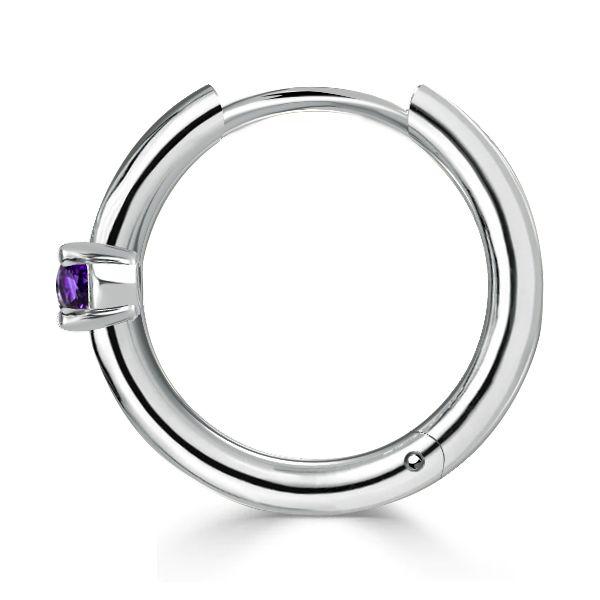 Amethyst Hoop Earrings - 925 Sterling Silver Single Stone - Women's Jewelry
