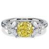 Unique Cushion Cut Yellow Topaz Engagement Ring in Rhodium Plated Sterling Silver
