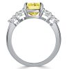 Unique Cushion Cut Yellow Topaz Engagement Ring in Rhodium Plated Sterling Silver