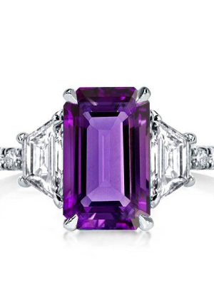 Three Stone Amethyst Engagement Ring - 925 Sterling Silver