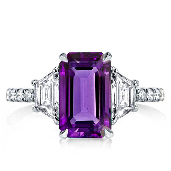 Three Stone Amethyst Engagement Ring - 925 Sterling Silver