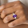 Three Stone Amethyst Engagement Ring - 925 Sterling Silver