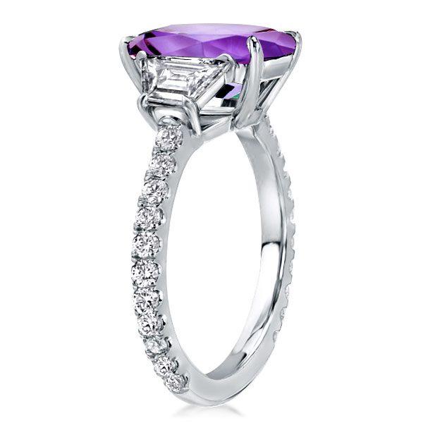 Three Stone Amethyst Engagement Ring - 925 Sterling Silver