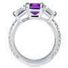Three Stone Amethyst Engagement Ring - 925 Sterling Silver