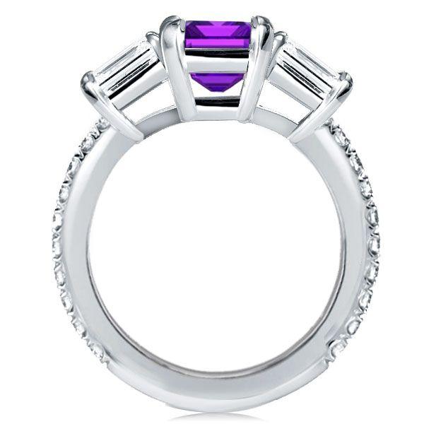 Three Stone Amethyst Engagement Ring - 925 Sterling Silver