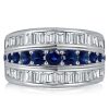 Triple Row Blue Sapphire Wedding Band 2.35CT TW Sterling Silver Anniversary Ring