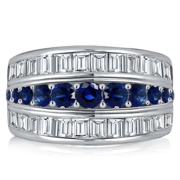 Triple Row Blue Sapphire Wedding Band 2.35CT TW Sterling Silver Anniversary Ring