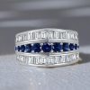 Triple Row Blue Sapphire Wedding Band 2.35CT TW Sterling Silver Anniversary Ring