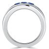 Triple Row Blue Sapphire Wedding Band 2.35CT TW Sterling Silver Anniversary Ring