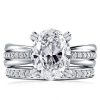 Created White Sapphire Engagement Ring Bridal Set in Sterling Silver with Twist Double Prong Setting