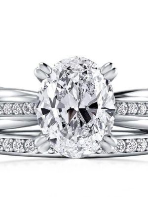 Created White Sapphire Engagement Ring Bridal Set in Sterling Silver with Twist Double Prong Setting