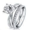 Created White Sapphire Engagement Ring Bridal Set in Sterling Silver with Twist Double Prong Setting