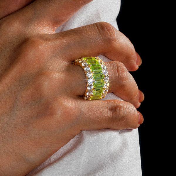 18K Gold Plated Sterling Silver Triple Row Peridot Eternity Wedding Band (8.25 CT. TW.)