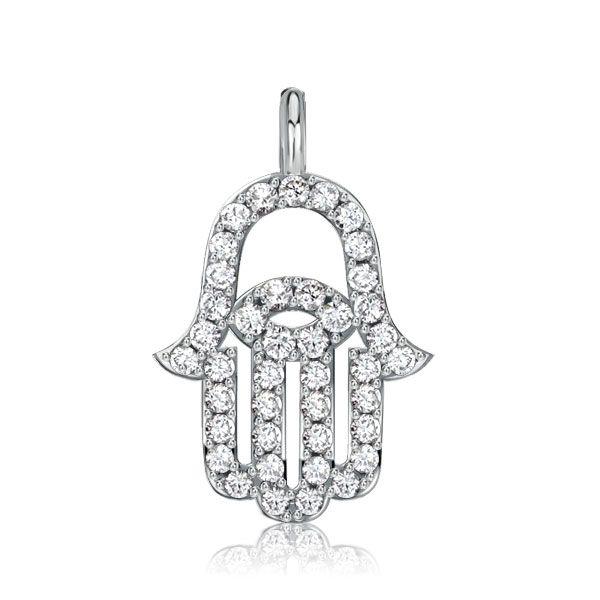 White Sapphire Evil Eye Hamsa Necklace - Sterling Silver Protection Amulet