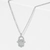 White Sapphire Evil Eye Hamsa Necklace - Sterling Silver Protection Amulet