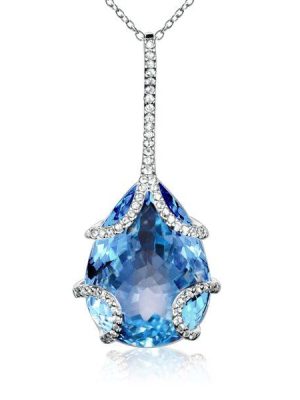 Blue Topaz Pendant Necklace - 925 Sterling Silver, 10.21 CT Gemstone