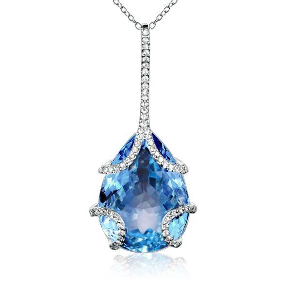 Blue Topaz Pendant Necklace - 925 Sterling Silver, 10.21 CT Gemstone