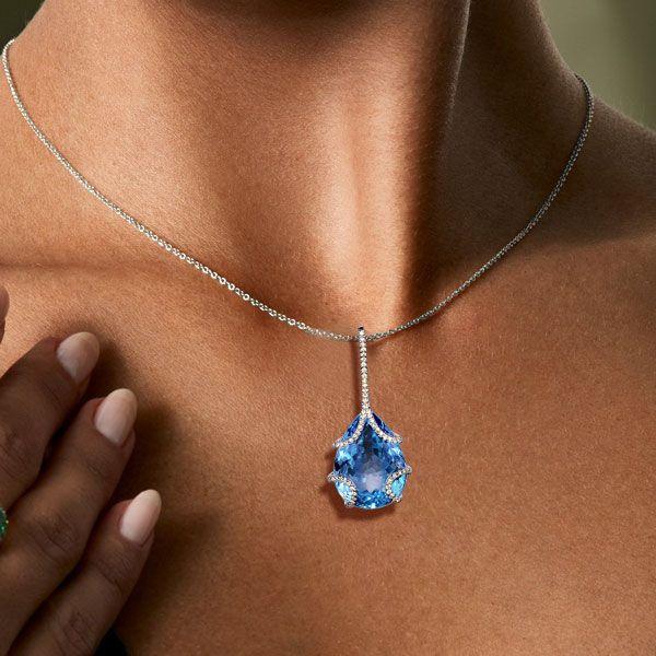 Blue Topaz Pendant Necklace - 925 Sterling Silver, 10.21 CT Gemstone