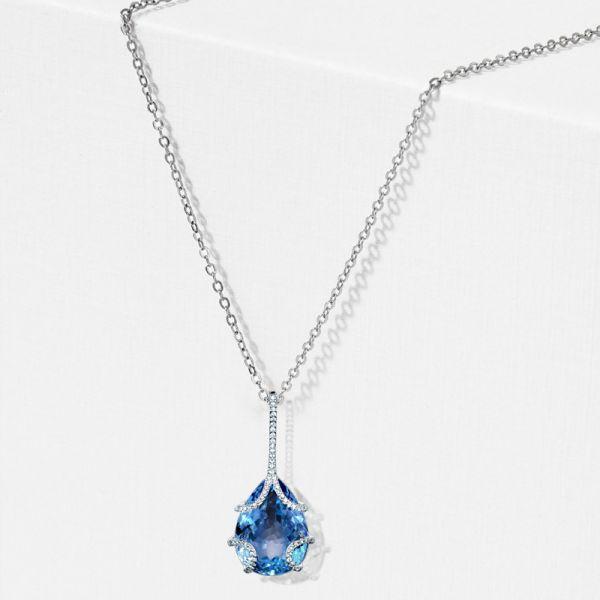 Blue Topaz Pendant Necklace - 925 Sterling Silver, 10.21 CT Gemstone