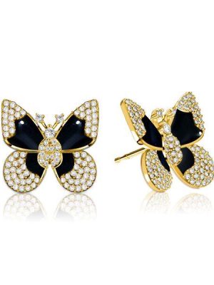 Dancing Butterfly Stud Earrings - 18K Gold Plated Sterling Silver