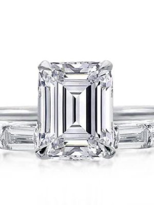 Emerald Solitaire Bridal Set in 925 Sterling Silver with White Sapphire Accents