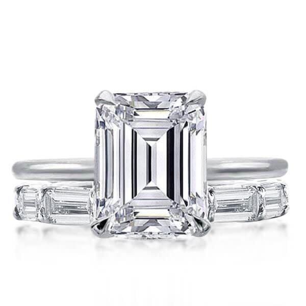 Emerald Solitaire Bridal Set in 925 Sterling Silver with White Sapphire Accents