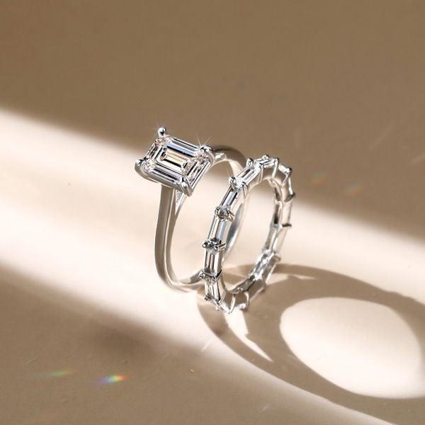 Emerald Solitaire Bridal Set in 925 Sterling Silver with White Sapphire Accents