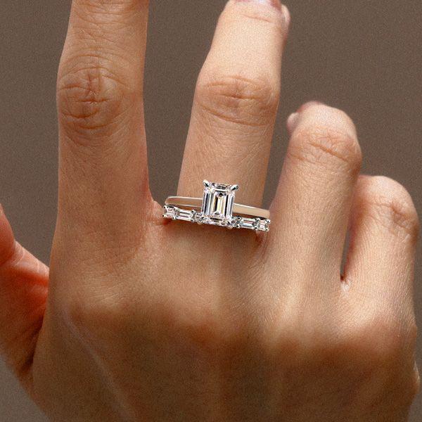 Emerald Solitaire Bridal Set in 925 Sterling Silver with White Sapphire Accents