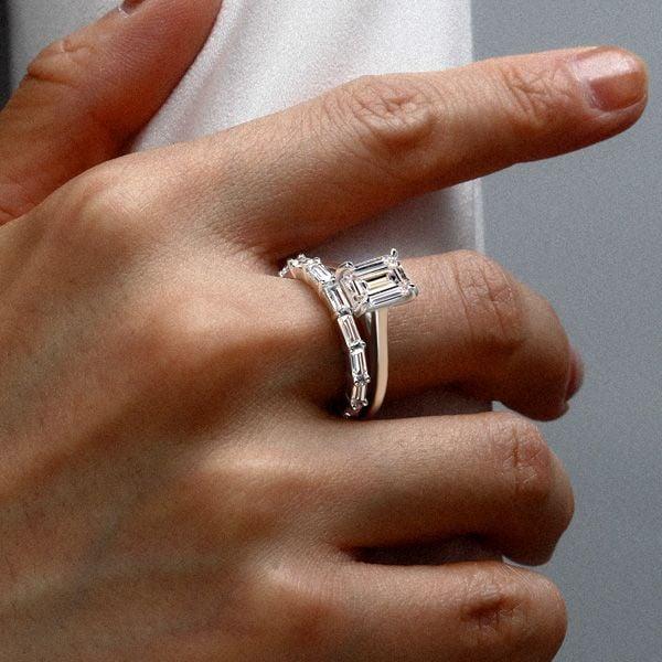 Emerald Solitaire Bridal Set in 925 Sterling Silver with White Sapphire Accents