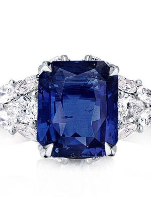 Radiant & Pear Cut Blue Sapphire Engagement Ring - 925 Sterling Silver