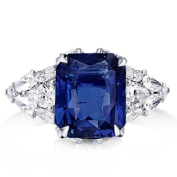 Radiant & Pear Cut Blue Sapphire Engagement Ring - 925 Sterling Silver