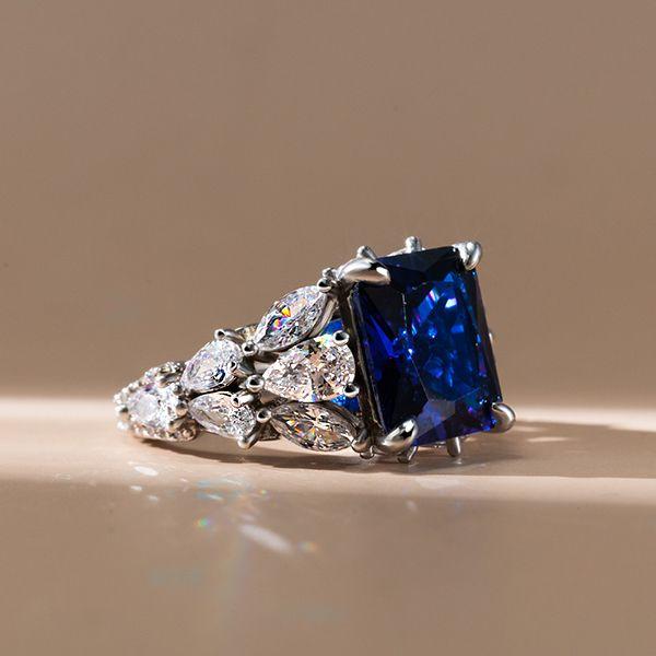 Radiant & Pear Cut Blue Sapphire Engagement Ring - 925 Sterling Silver