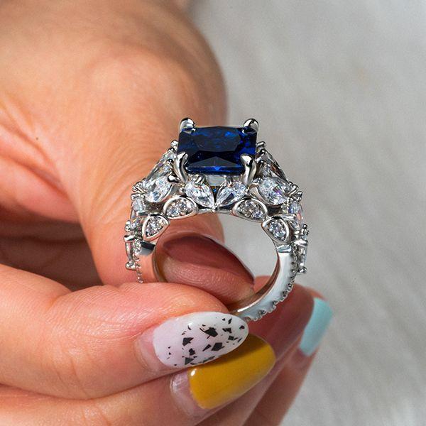 Radiant & Pear Cut Blue Sapphire Engagement Ring - 925 Sterling Silver