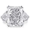 Radiant Cut Three Stone Engagement Ring in Rhodium-Plated Sterling Silver