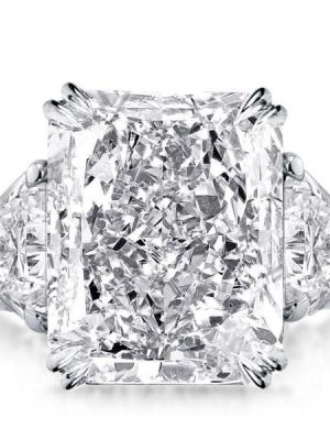 Radiant Cut Three Stone Engagement Ring in Rhodium-Plated Sterling Silver