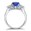 Three Stone Sapphire Engagement Ring - 925 Sterling Silver, 1.00 CT Center Stone