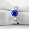 Three Stone Sapphire Engagement Ring - 925 Sterling Silver, 1.00 CT Center Stone