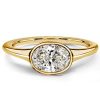 Bezel Set Oval Cut Cubic Zirconia Engagement Ring - 18K Gold Plated Sterling Silver Travel Wedding Band