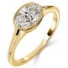 Bezel Set Oval Cut Cubic Zirconia Engagement Ring - 18K Gold Plated Sterling Silver Travel Wedding Band